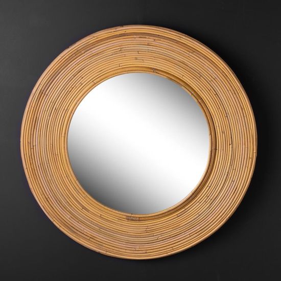 Orbit Wall Mirror - Round Natural Rattan Plywood Frame - 82cm