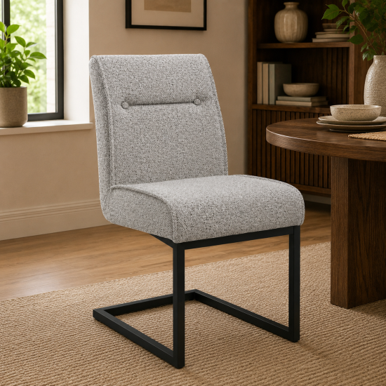 Harlow Dining Chair - Smoke Pearl Fabric Seat - Black Cantilever Metal Frame - Set of 2