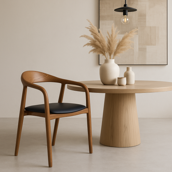 Copenhagen Dining Chair - Black Faux Leather Seat Pad - Walnut Ash Frame