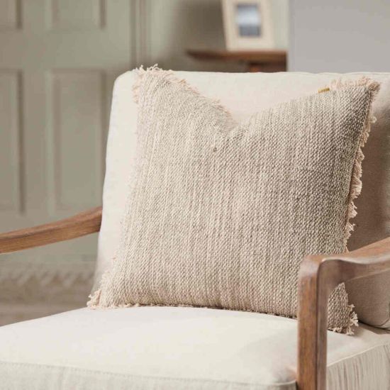 Atzaro Square Cushion - Natural Cotton - Twill Fringe Edge - 45 x 45cm