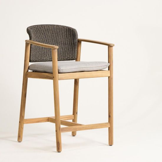 Jakarta Bar Stool - Charcoal Back with Cushion Seat - Acacia Frame - 66cm