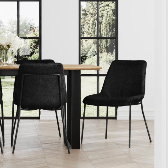 Reese Dining Chair - Black Velvet Seat - Black Metal Frame - Set of 2