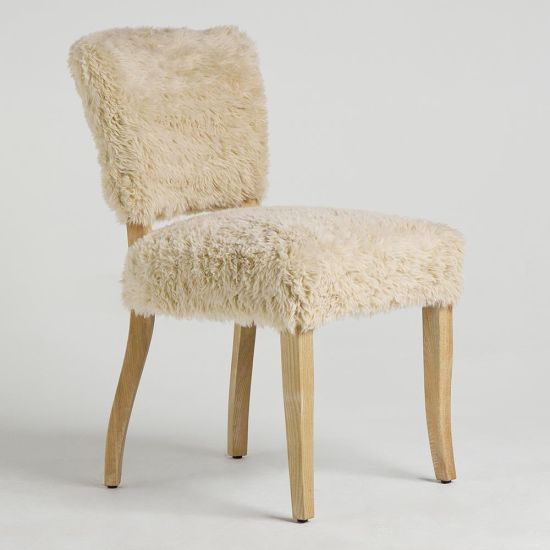 Teddy Dining Chair - Faux Sheepskin Fur Seat - Solid Oak Frame