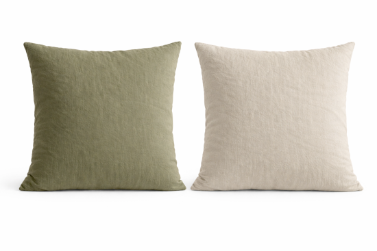 Square Pillowcase - Moss Green - Muslin - Natural Reverse - 60 x 60cm