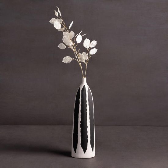 Kelly Vase - Black and White Striped Ceramic - 55cm