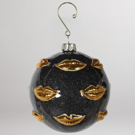 Christmas Decoration Bauble - Black and Gold Multi Lips