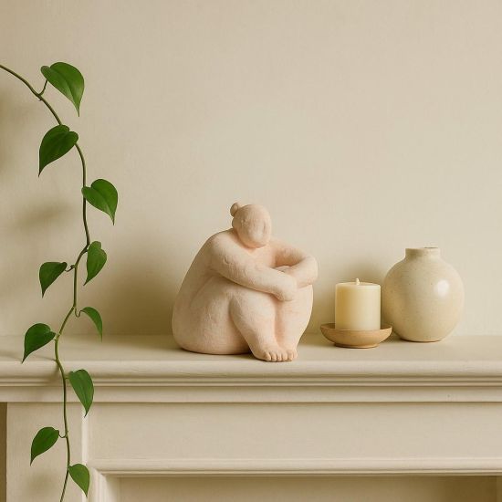 Lady Ornament Statue - Cream Stone Effect Cement Sculptural - 17cm