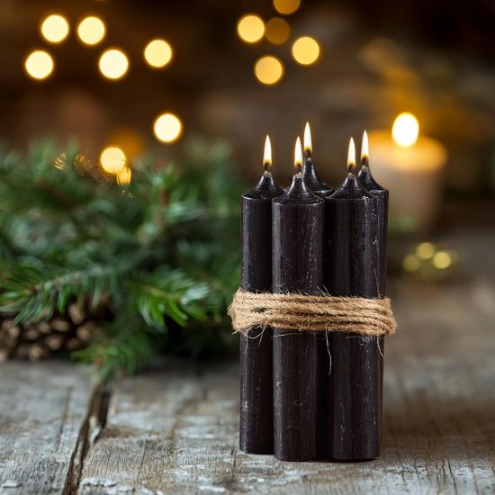 Rustic Dinner Candle - 11cm - 4.5 Hours Burn Time - Black - 5 Pack