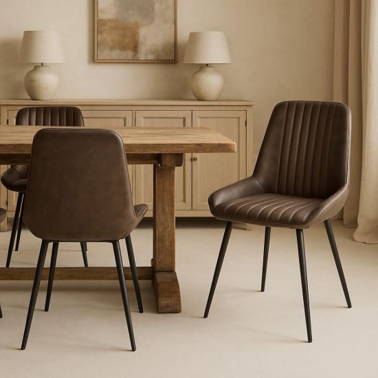 Brooklyn Dining Chair - Grey Leather Seat - Black Base