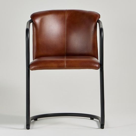 Deansgate Dining Chair - Brown Real Leather Seat - Back Base
