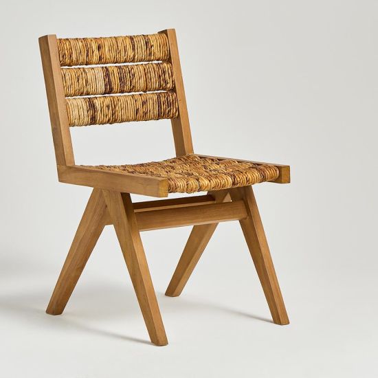 Dimo Dining Chair - Abaca Handwoven Seat and Backrest - Teak Frame