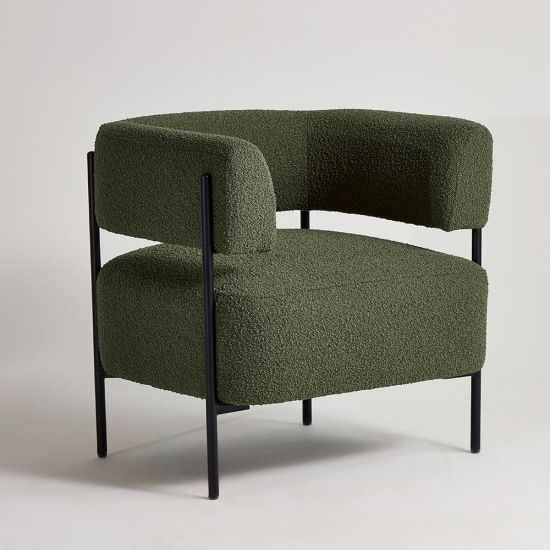 Cheam Occasional Armchair - Green Boucle Seat - Black Curved Metal Frame