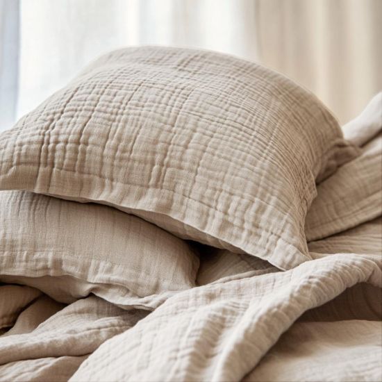 One Thirty Five Natural Stone Muslin Cotton Single Duvet Cover & Pillowcase Set