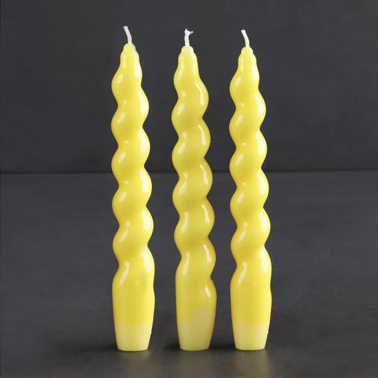 MÆGEN Taper Candle - 18cm Spiral Twist - Yellow - 3 Pack