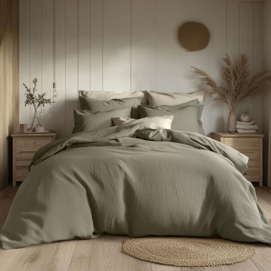 Duvet Cover & Pillowcase Set - Moss Green - Washed Cotton - King