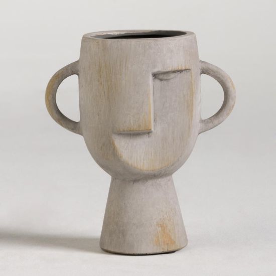 Guna Stoneware Vase Grey Stone Effect with Face Details 18m
