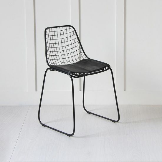 Wire Dining Chair - Black Seat Pad - Black Frame