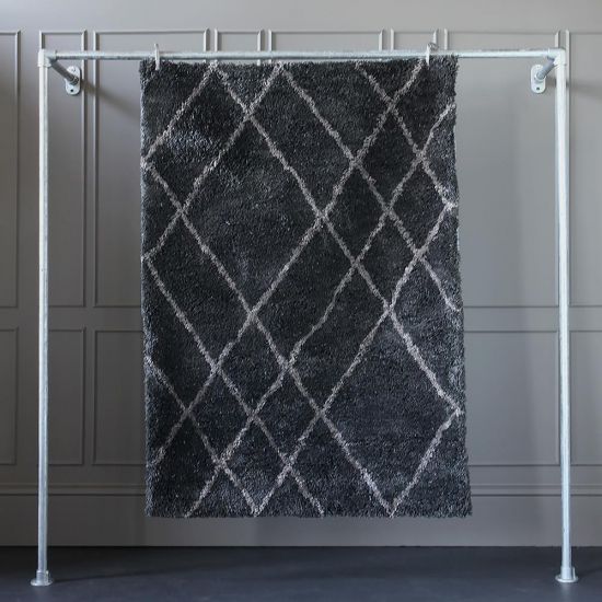 Kiko Rug Diamond Grey Polyester Table Tufted 170cm x 120cm Lounge Bedroom Scandinavian Bohemian
