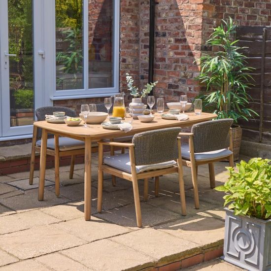 Jakarta Garden Dining Set - 4 Seater - Charcoal Rope Chair - Acacia Table Frame