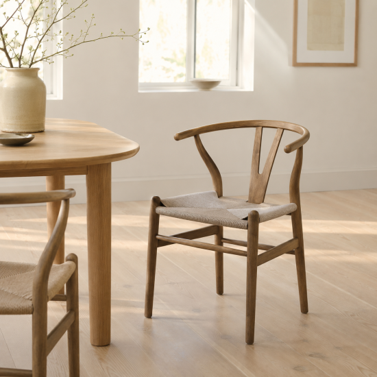 Mid-Century Scandi Dining Chair - Grey Paper Cord Seat - Grey Elm Frame