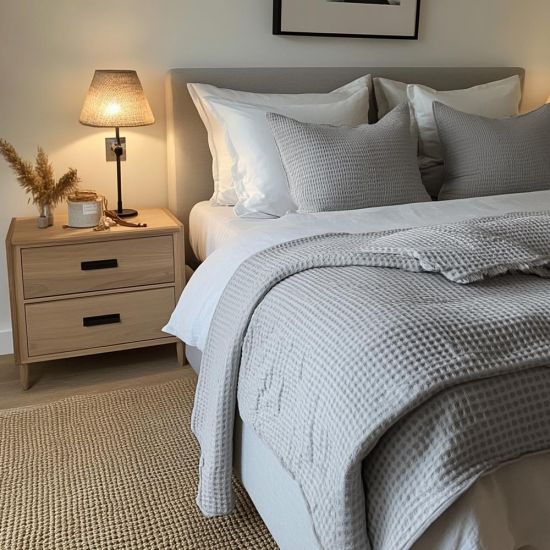 One Thirty Five Light Grey Waffle Cotton Super King Duvet Cover & Pillowcase Set