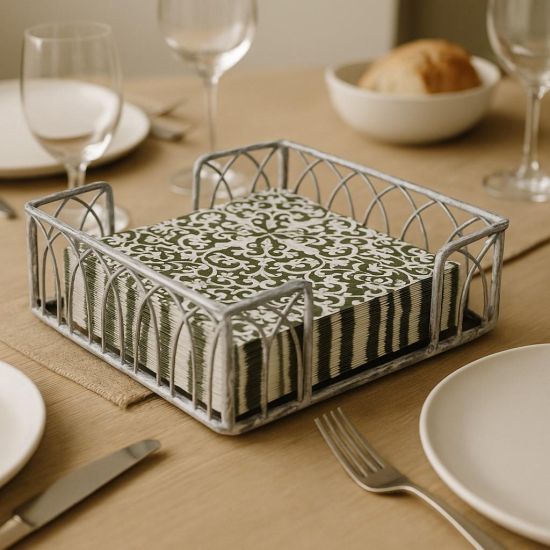 Alhambra Napkin Holder - Antique Zinc - Metal Iron Square Frame