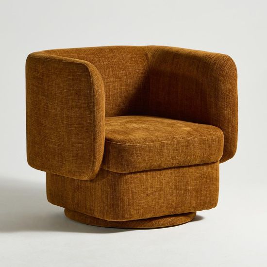Sacramento Armchair - Swivel Seat - Fully Upholstered Orange and Brown Fabric