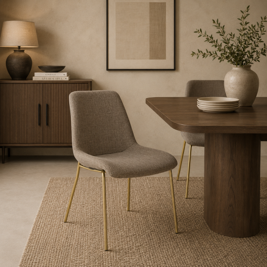 Reese Dining Chair - Taupe Velvet Seat - Gold Metal Frame - Set of 2