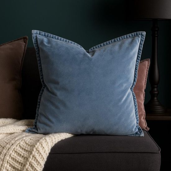 Vester Square Cushion - Stonewashed Teal Velvet - Piping Edge - 50 x 50cm