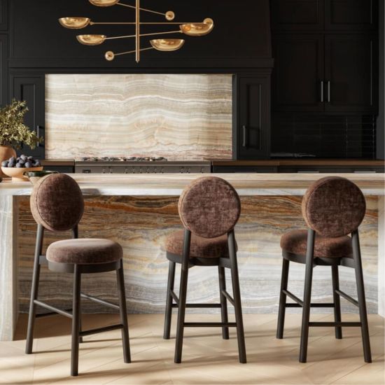 OTI Maru Counter Stool - Padded Round Fabric Seat - Dark Frame