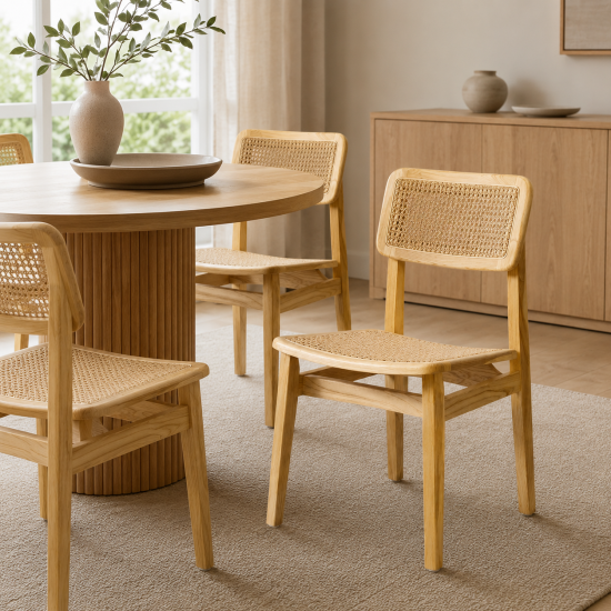 Katrina C Dining Chair - Natural Rattan Cane Seat - Natural Elm Frame
