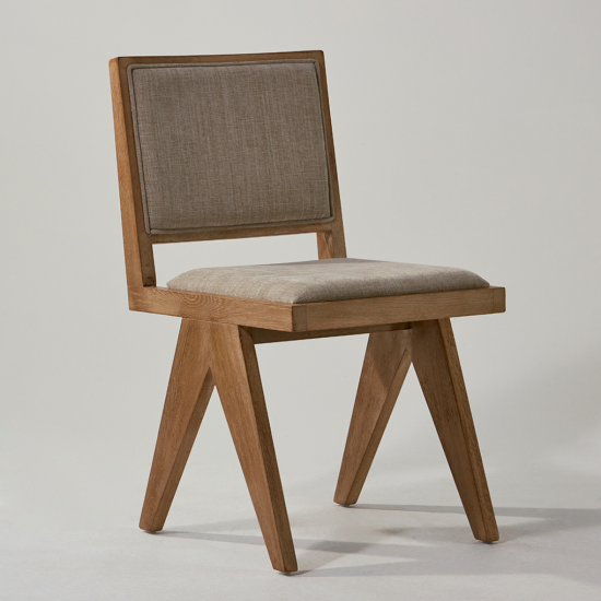 Dimo Dining Chair - Grey Fabric Seat - Ashy Brown Oak Solid Frame