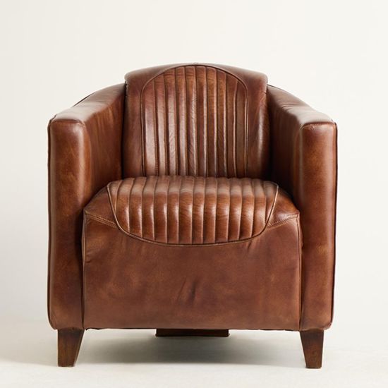 Piccadilly Curving Armchair - Brown Real Leather Seat