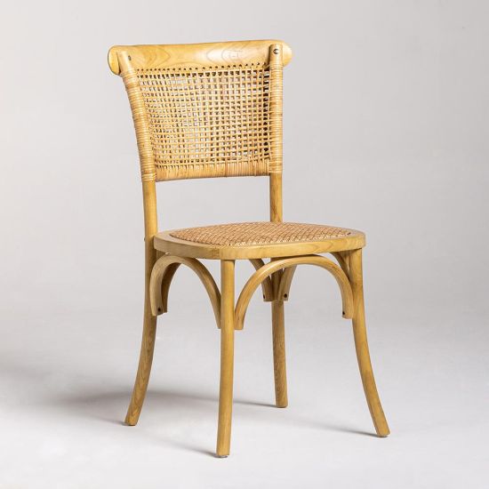 French Dining Chair - Rattan Wicker Seat - Honey Elm Frame