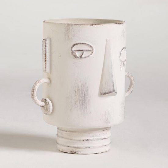 Ashanti Vase - White Stone Effect with Face Detail - 22cm
