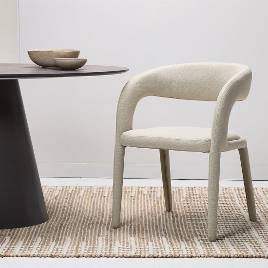 Delano Dining Chair - Fully Upholstered Natural Fabric - Curved Frame