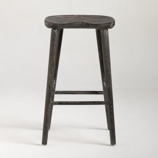 Farmhouse Bar Stool - Shaped Seat - Ashy Ink Oak Frame - 66cm