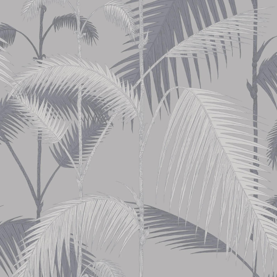 Cole & Son Wallpaper - Palm Jungle - Metallic Silver & Linen on Hyacinth