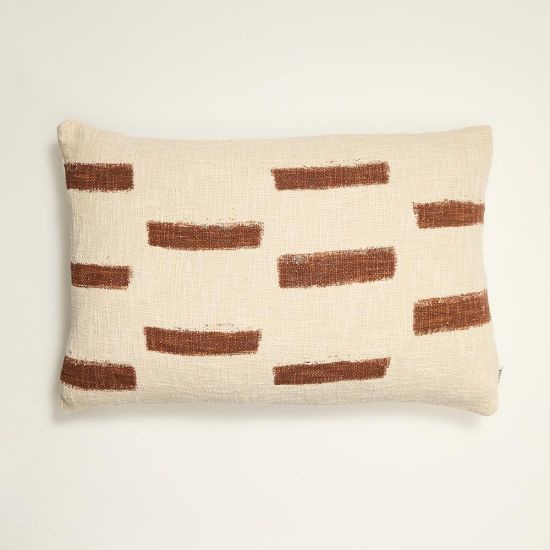 Mateo Rectangle Cushion - Natural & Pecan Cotton - Slub Design - 40 x 60cm