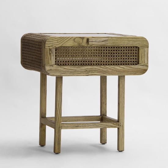 Alexis Bedside Table - Single Drawer - Glass Top - Oak Frame