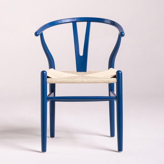 Mid-Century Scandi Dining Chair - Blue Frame - Natural Seat