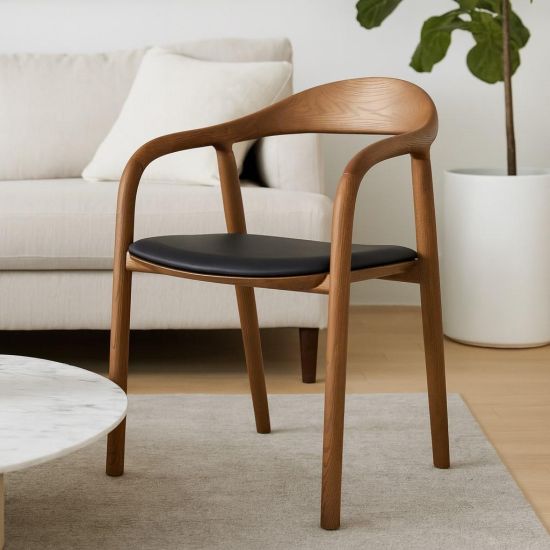 Copenhagen Dining Chair - Black Faux Seat Pad - Walnut Bow Back Frame