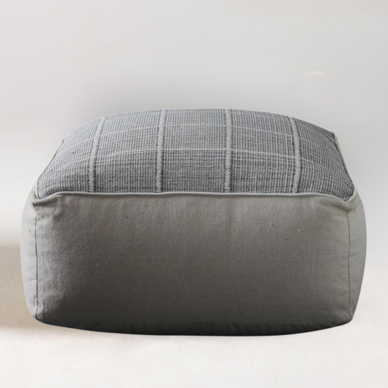 Jarl Pouffe - Upholstered Grey Check Cotton Fabric - 80 x 35cm