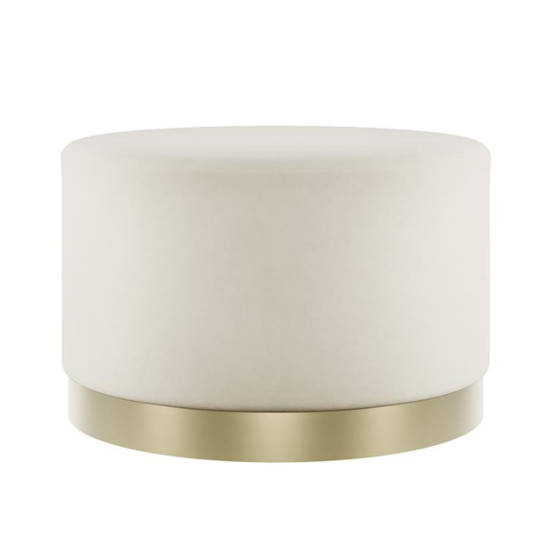 Opal Round Pouffe - Cream Velvet Large Seat - Brushed Gold Base