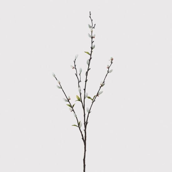 Natural Pussy Willow with Leaves Single Stem Artificial Flowers - 85cm