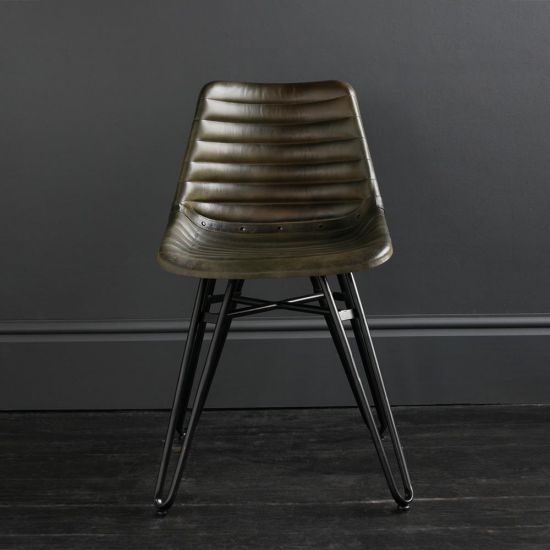 Gansevoort Dining Chair - Olive Green Ribbed - Black Base