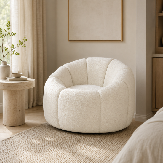 Morrissey Accent Chair - Ivory Boucle Swivel Lounge Chair