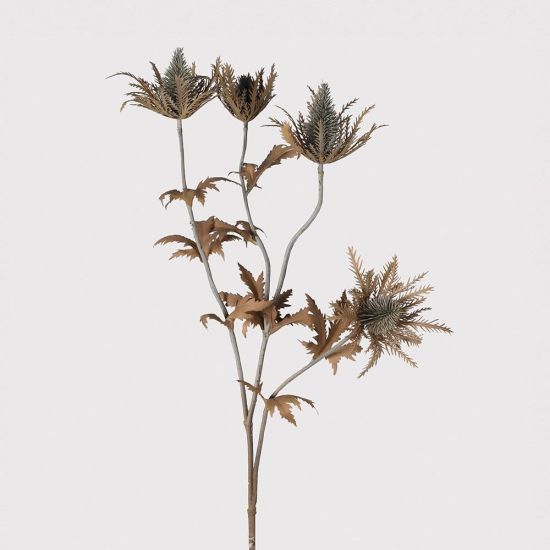 Brown Dry Look Thistle Spray with Leaves Single Stem Artificial Flowers - 77cm