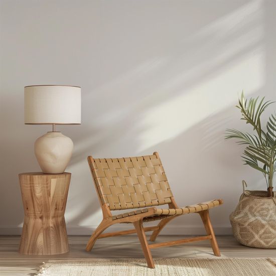 London Lazy Accent Chair - Real Taupe Leather Straps - Teak Base