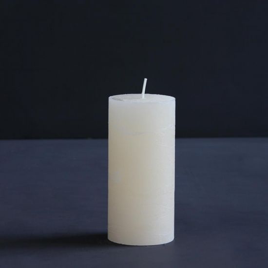 Rustic Pillar Candle Mustard Cream Paraffin Wax Candlelight Table 15 cm